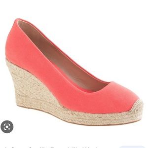 J Crew Saville espadrilles wedges canvas fabric neon rose heels shoes size 10